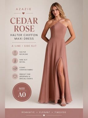 Azazie Cedar Rose Formal Dress A0 Halter A Line Bridesmaid Prom Chiffon